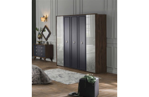 Пятистворчатый распашной шкаф для одежды и белья с зеркалом в спальню Алегро ALEG-33