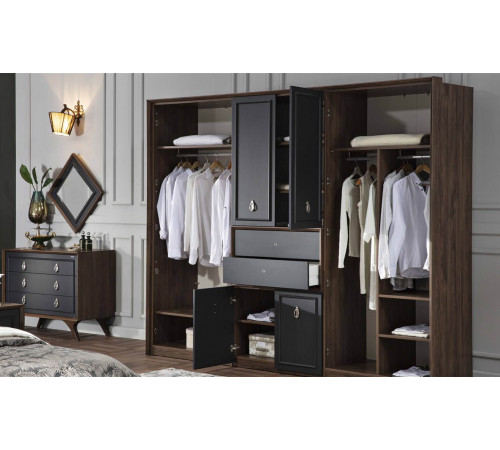 Шестистворчатый распашной шкаф для одежды и белья с зеркалом в спальню Алегро ALEG-34