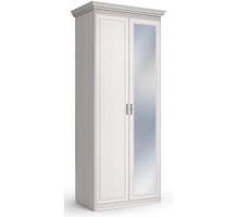 Шкаф 2-х дверный с глухой дверью и зеркальной Неаполь Ясень анкор светлый (патина "серебро")