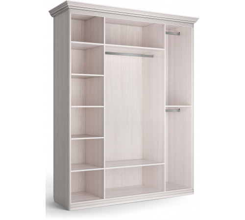 Шкаф 4-х дверный с зеркальными и глухими дверями Неаполь Ясень анкор светлый (патина "серебро")