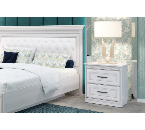 Спальня Неаполь Ясень анкор светлый (патина "серебро") экокожа «polo» белая.