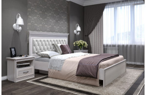 Кровать 1400/1600/1800 с подъемным механизмом Неаполь  Ясень анкор светлый (патина "серебро") экокожа polo белая