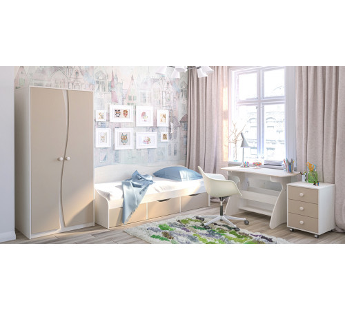 Детская односпальная кровать с ящиками внизу Комби МН-211-02 капучино